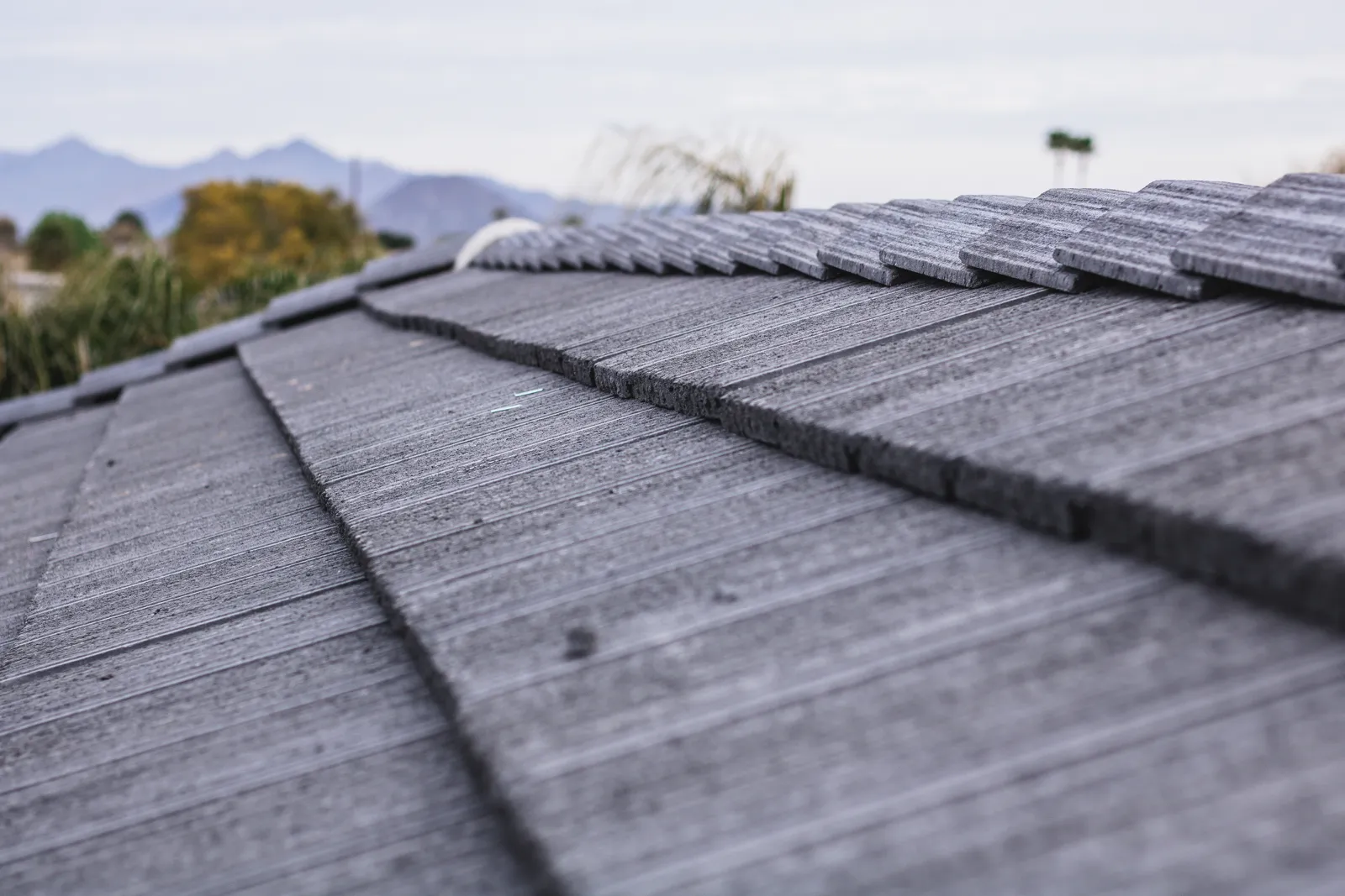 Close-up of concrete roof tiles after a roof repair in Arizona